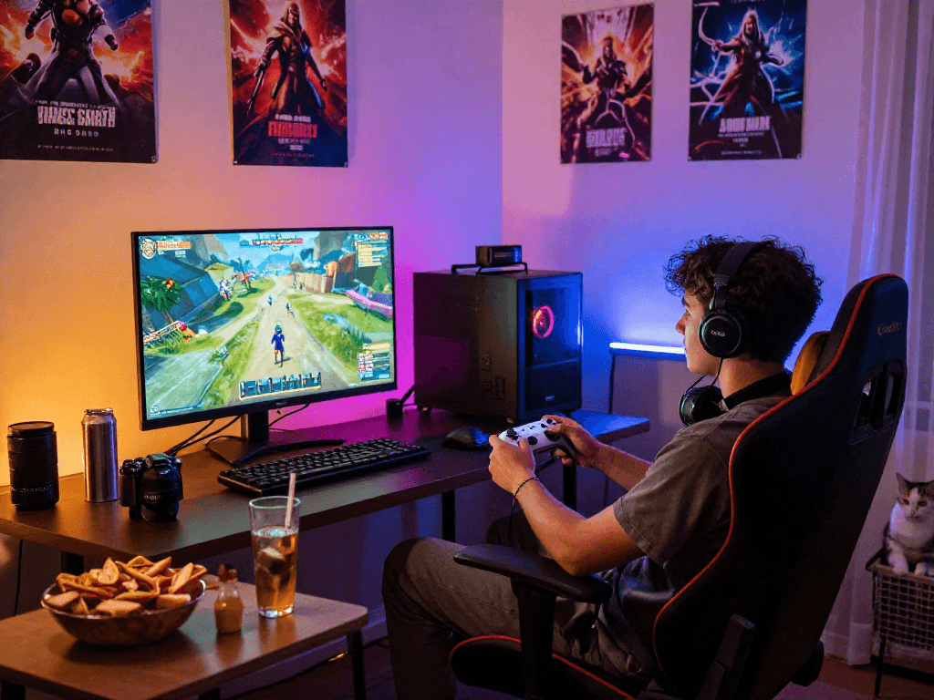 Enjoy an immersive adult game experience in a vibrant gaming setup