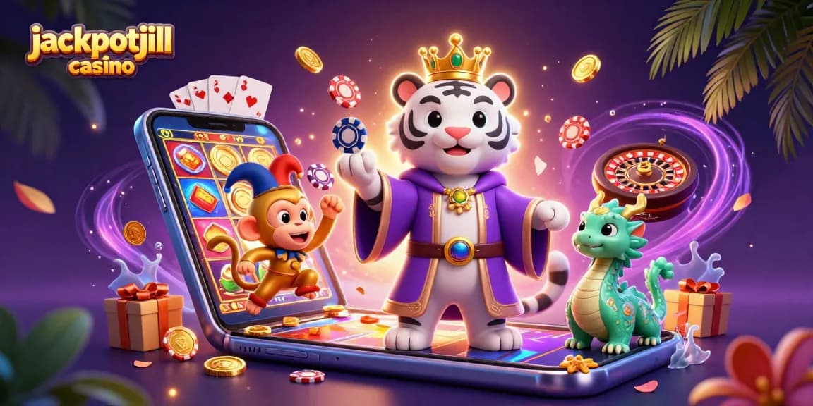 Experience the excitement of jackpotjill casino with a playful scene of 3D characters and vibrant game elements.