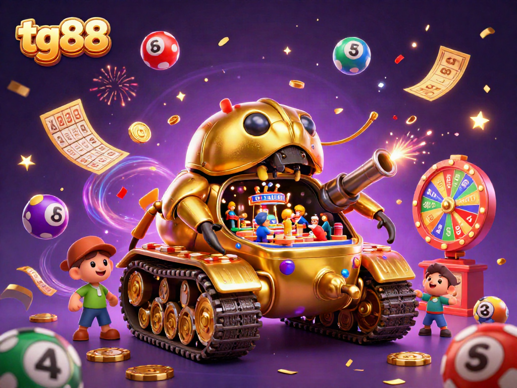 Experience thrilling games in tg88's casino tank, complete with lively lottery elements and confetti.