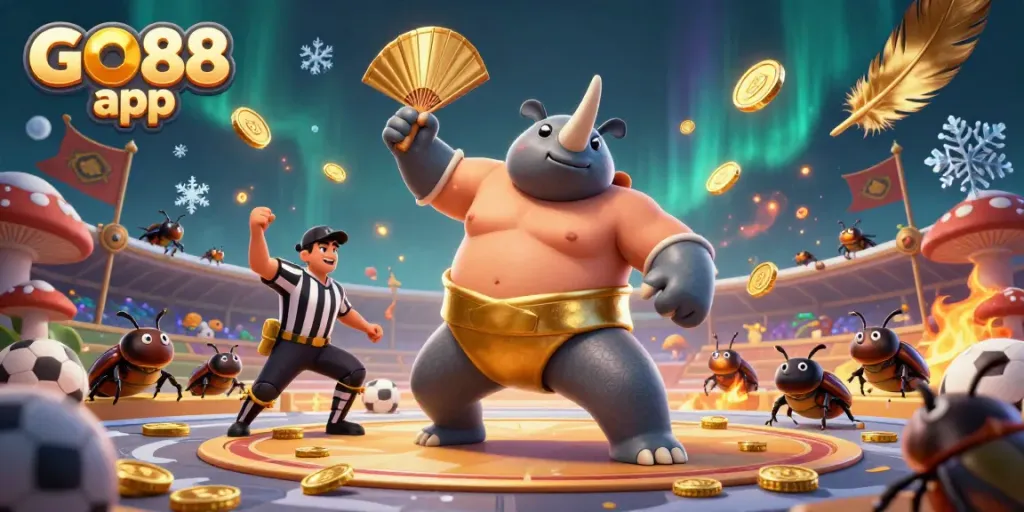Experience exciting moments with the GO88 app as beetle champions face off in a thrilling betting arena.