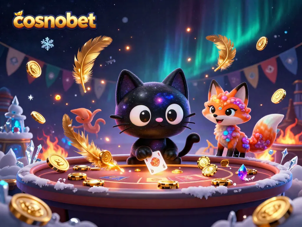 Win big at Cosmobet Casino with captivating 3D art of a black hole cat at a cosmic table.