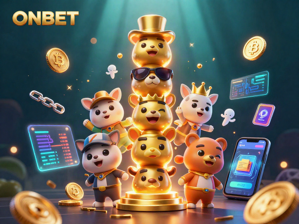 Engage with ONBET through immersive crypto casino elements featuring a dynamic totem pole.
