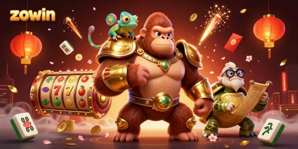 Engage in thrilling slot action with the powerful zowin gorilla and luxury casino elements.