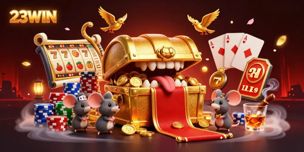 Experience exciting wins at 23WIN with colorful slot reels and engaging cartoon characters.