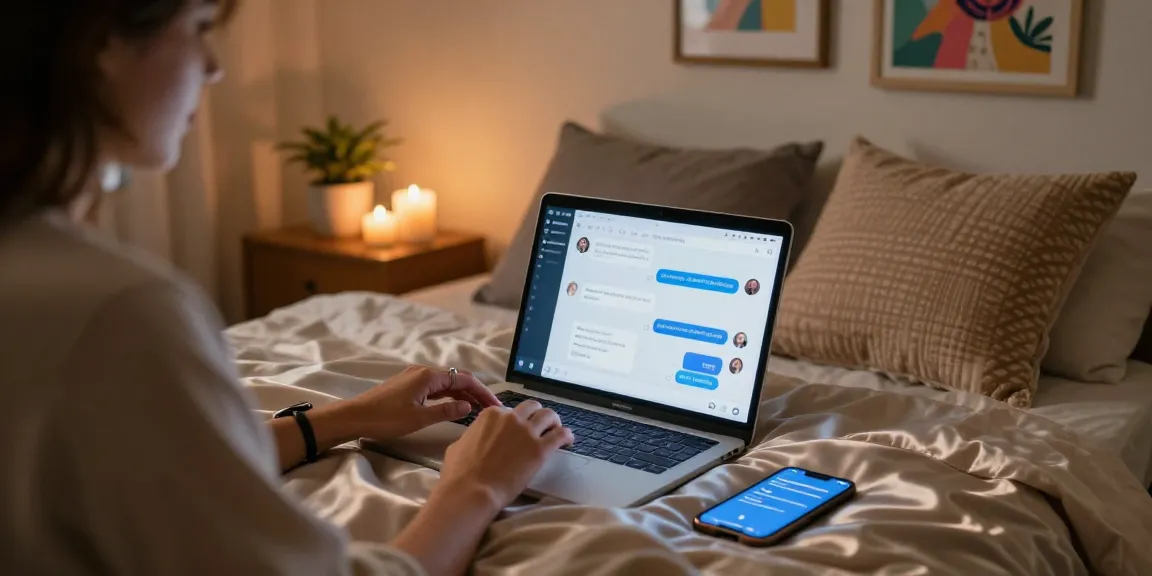 Engaging ai sex chat in a cozy bedroom with warm lighting and inviting decor.