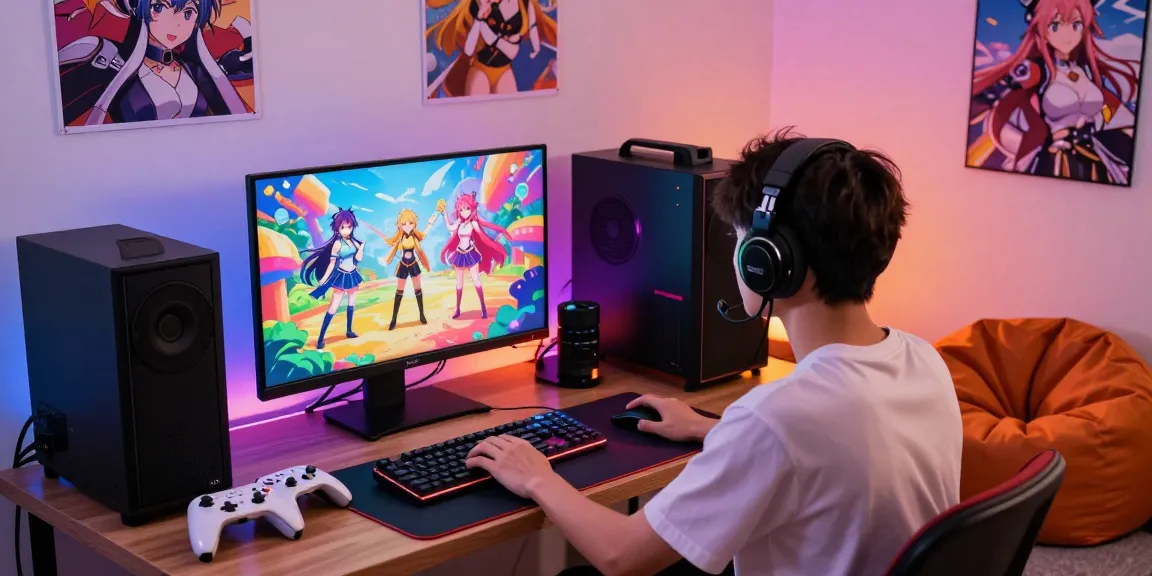 Immersive ecchi games gaming setup with vibrant LED lights and engaging screen.
