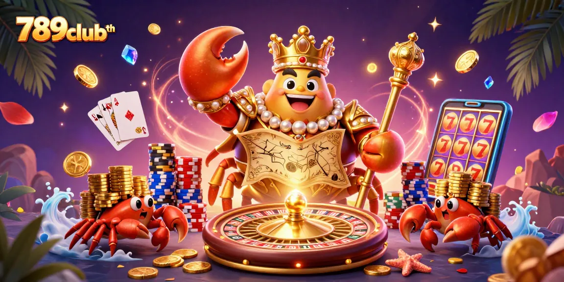 Experience the excitement of 789clubth with a vibrant casino scene featuring golden treasures and gaming action.